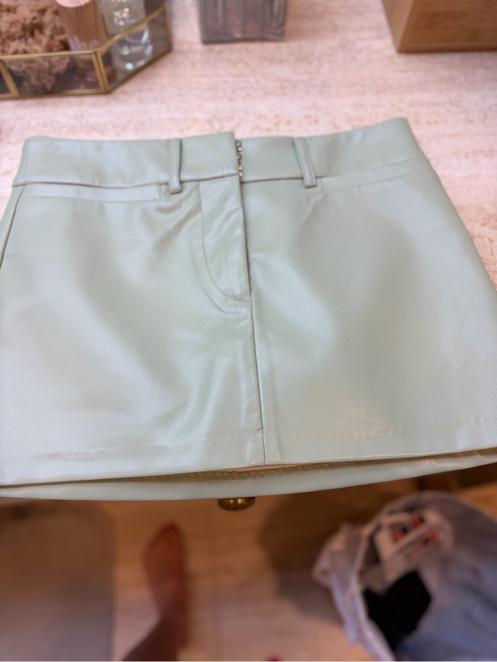Astr Mint Green Faux Leather Mini Skirt